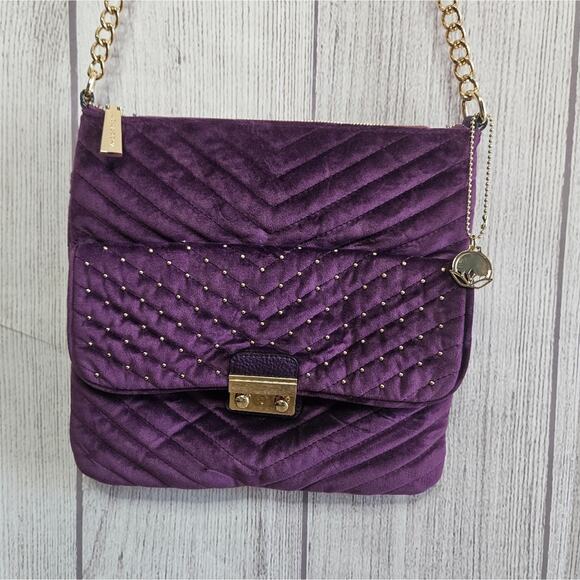 Big Buddha Quilted Purple Velvet Studded Crossbody Purse - Picture 2 of 13